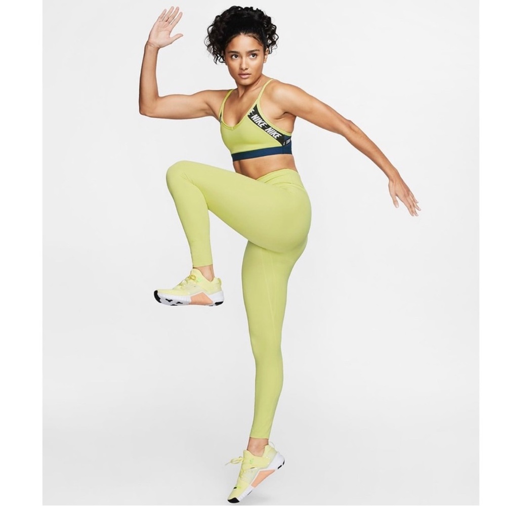 🩷 NIKE Chartreuse One Luxe Mid-Rise 7/8 Dri-Fit Leggings Training Tights